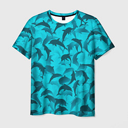 Футболка мужская Синий камуфляж с дельфинами, цвет: 3D-принт