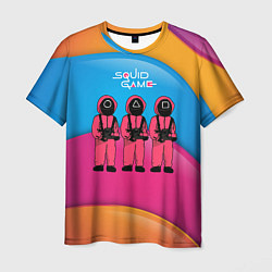 Мужская футболка Игра в кальмара - красочный фон