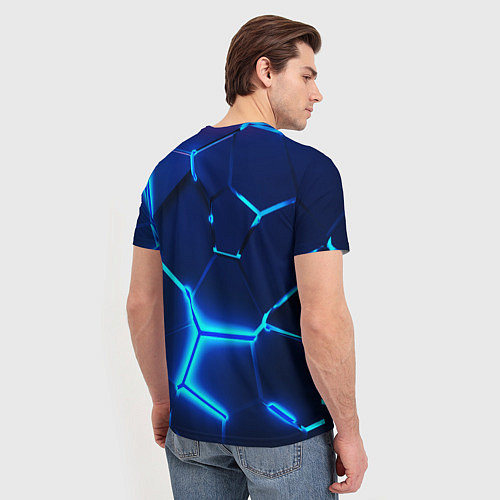 Мужская футболка 3D ПЛИТЫ NEON STEEL НЕОНОВЫЕ ПЛИТЫ / 3D-принт – фото 4