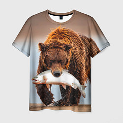 Мужская футболка Медведь с рыбой во рту