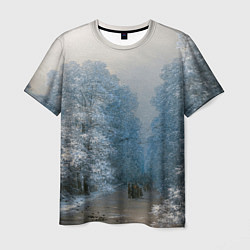 Мужская футболка Зимний пейзаж картина маслом