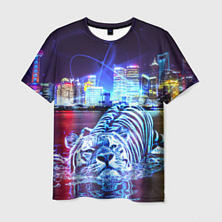 Мужская футболка Плывущий неоновый тигр