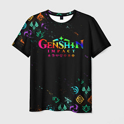 Футболка мужская GENSHIN IMPACT NEON LOGO RAINBOW STYLE, ЭМБЛЕМЫ, цвет: 3D-принт