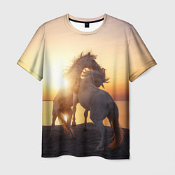 Мужская футболка Лошади на закате