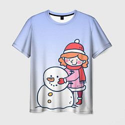 Мужская футболка Девочка лепит снеговика
