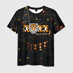 Мужская футболка Ночной новогодний город 2022 год тигра