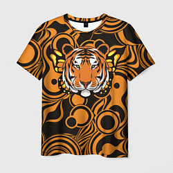 Мужская футболка Голова тигра с бабочкой