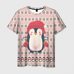 Мужская футболка Милый пингвин в шапочке и варежках