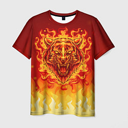 Мужская футболка Огненный тигр в пламени