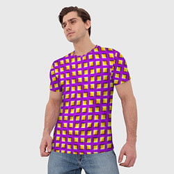 Футболка мужская Фиолетовый Фон с Желтыми Квадратами Иллюзия Движен, цвет: 3D-принт — фото 2