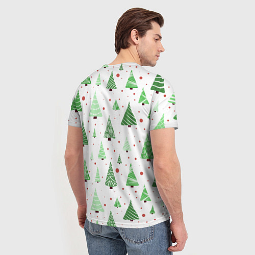 Мужская футболка Много разных зелёных ёлочек на белом фоне плюс кра / 3D-принт – фото 4