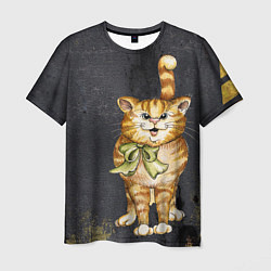 Мужская футболка Полосатый кот на асфальте