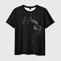 Мужская футболка Черный кот на черном фоне