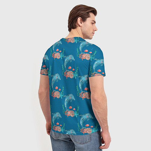 Мужская футболка Дельфины Море паттерн / 3D-принт – фото 4