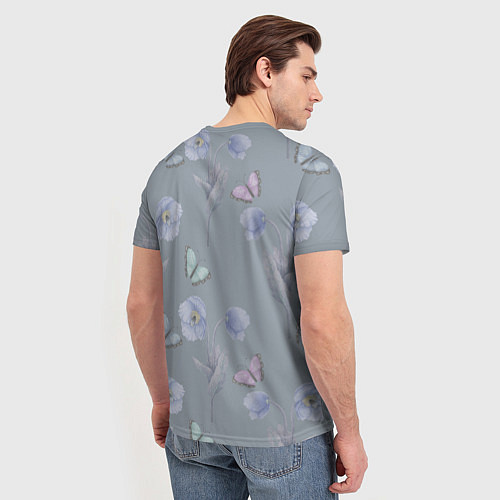Мужская футболка Бабочки и цветы голубого мака / 3D-принт – фото 4