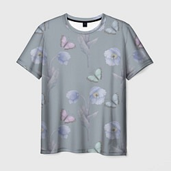 Мужская футболка Бабочки и цветы голубого мака