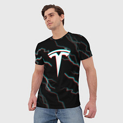 Футболка мужская Tesla Glitch молнии, цвет: 3D-принт — фото 2