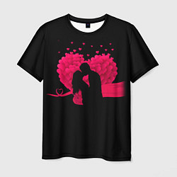 Мужская футболка Силуэты Влюбленных Сердце из Роз и Любовь