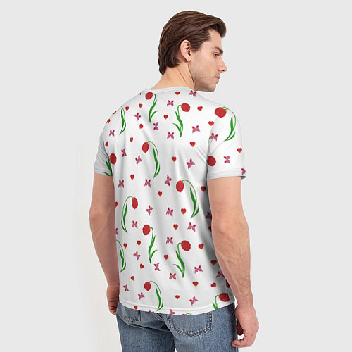 Мужская футболка Тюльпаны, бабочки, сердечки / 3D-принт – фото 4