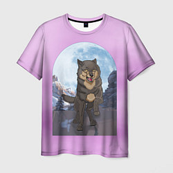 Мужская футболка Волк оборотень в полнолуние, лиловое небо