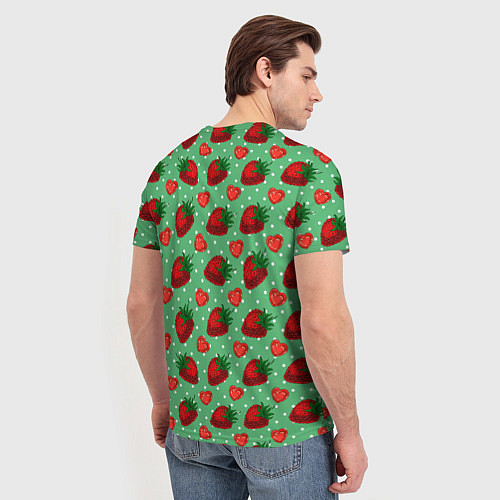 Мужская футболка Клубника на зеленом фоне / 3D-принт – фото 4
