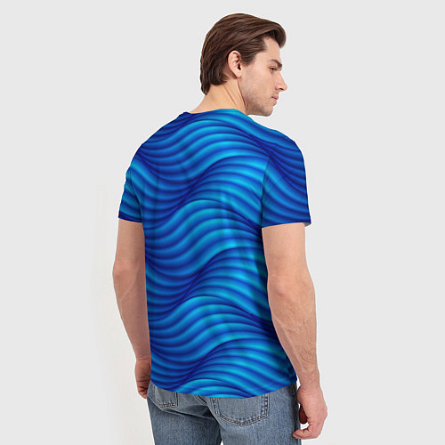 Мужская футболка Синие абстрактные волны / 3D-принт – фото 4