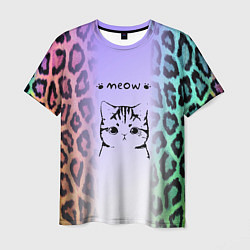 Мужская футболка Котик MEOW на радужном леопарде принт
