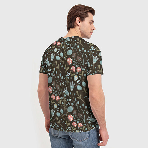 Мужская футболка Цветы и ягоды паттерн / 3D-принт – фото 4