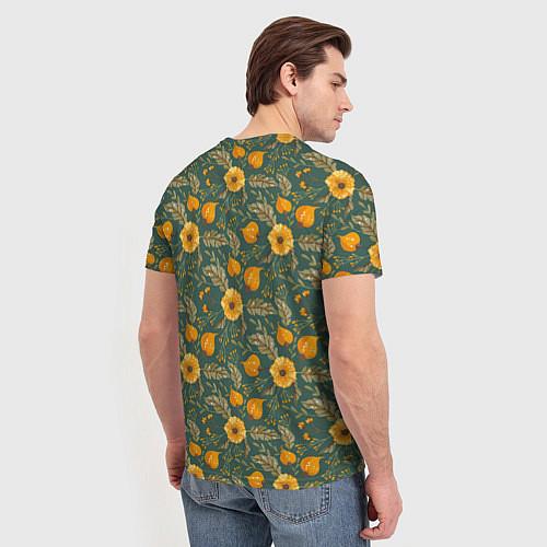 Мужская футболка Желтые цветочки и листья / 3D-принт – фото 4