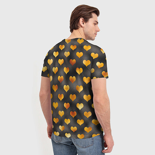 Мужская футболка Сердечки Gold and Black / 3D-принт – фото 4