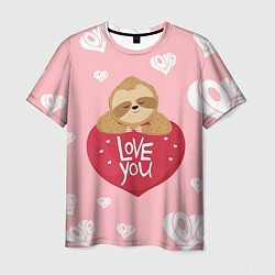 Мужская футболка Ленивец с сердцем Сердца паттерн