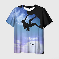 Мужская футболка Скалолаз на фоне синего неба