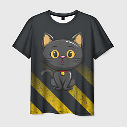 Мужская футболка Черный кот желтые полосы
