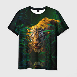 Футболка мужская Крадущийся тигр в джунглях, цвет: 3D-принт