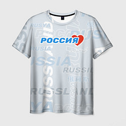 Футболка мужская Россия - на разных языках мира, цвет: 3D-принт
