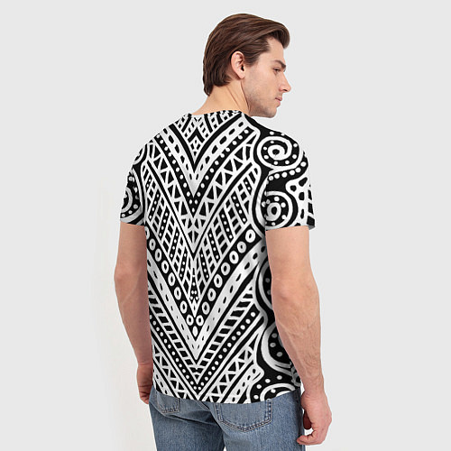 Мужская футболка Абстракция черно-белая Волны, полосы, вензеля Моно / 3D-принт – фото 4