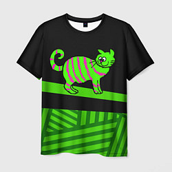 Мужская футболка Зеленый полосатый кот