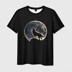 Мужская футболка Силуэт волка под луной