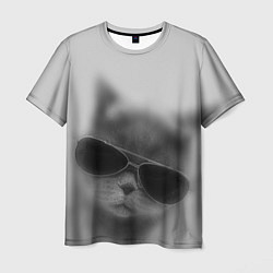 Мужская футболка Крутой кот в очках в тумане
