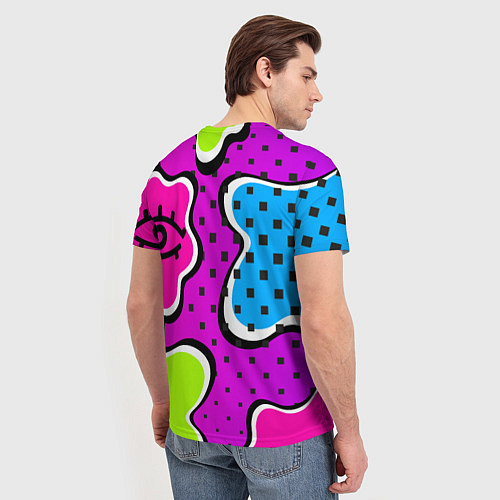Мужская футболка Яркий абстрактный узор в стиле 90х, неоновые цвета / 3D-принт – фото 4