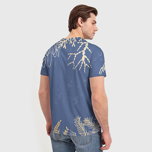Мужская футболка Разноцветные акварельные рыбки с морскими водоросл / 3D-принт – фото 4