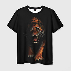 Мужская футболка Тигр на черном фоне