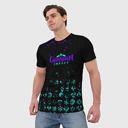 Футболка мужская GENSHIN NEON PATTERN SYMBOL НЕОН ЭМБЛЕМЫ, цвет: 3D-принт — фото 2