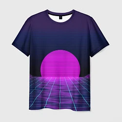 Мужская футболка Закат розового солнца Vaporwave Психоделика