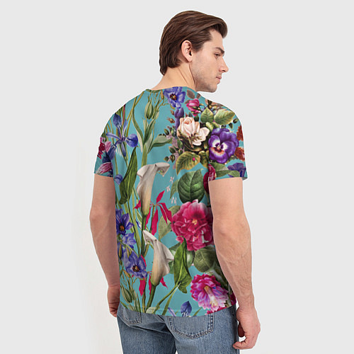 Мужская футболка Цветы Ярко-Синие / 3D-принт – фото 4