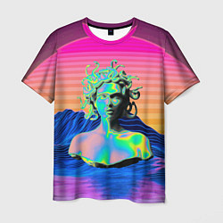 Мужская футболка Gorgon Medusa Vaporwave Neon Mountains