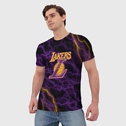 Футболка мужская Лейкерс Lakers яркие молнии, цвет: 3D-принт — фото 2