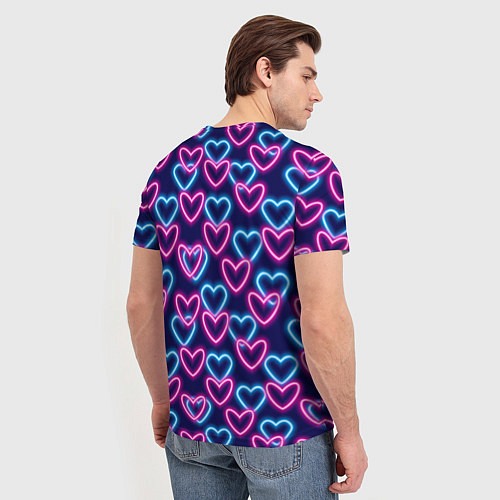 Мужская футболка Неоновые сердца, паттерн / 3D-принт – фото 4