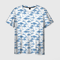 Мужская футболка Голубые рыбки ретро принт