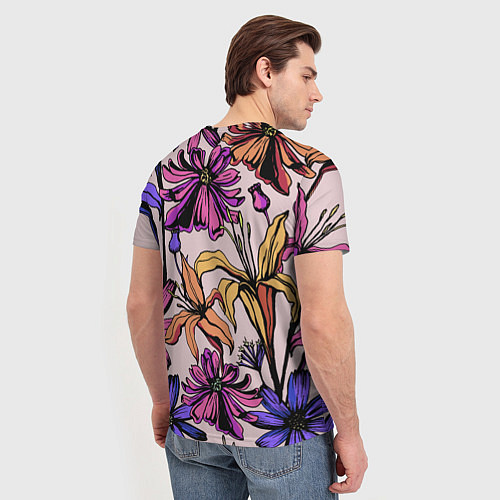 Мужская футболка Цветы Разноцветные / 3D-принт – фото 4